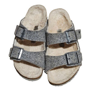 Kids' Birkenstock Grey Beige Shearling Lined Sandals US 2 (Little Girl)